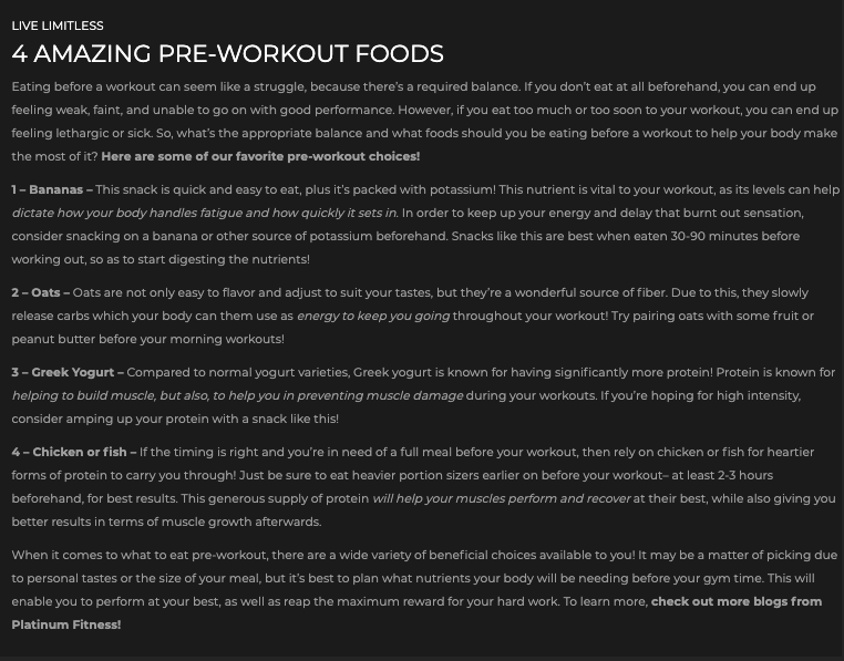 fitness gym blog example