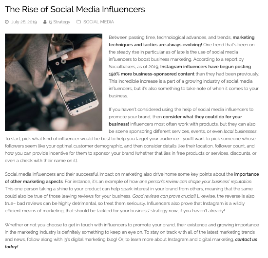 social media influencer blog example