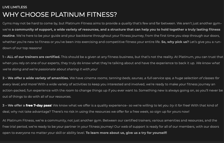 fitness business blog example
